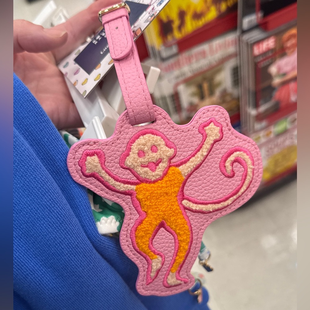 Roller Rabbit Target Pink Monkey Leather Luggage Tag Orange Accent